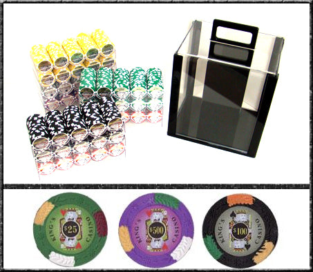 King&#039;s Casino 14 Gram Clay Poker Chips in Acrylic Carrier - 1000 Ct.