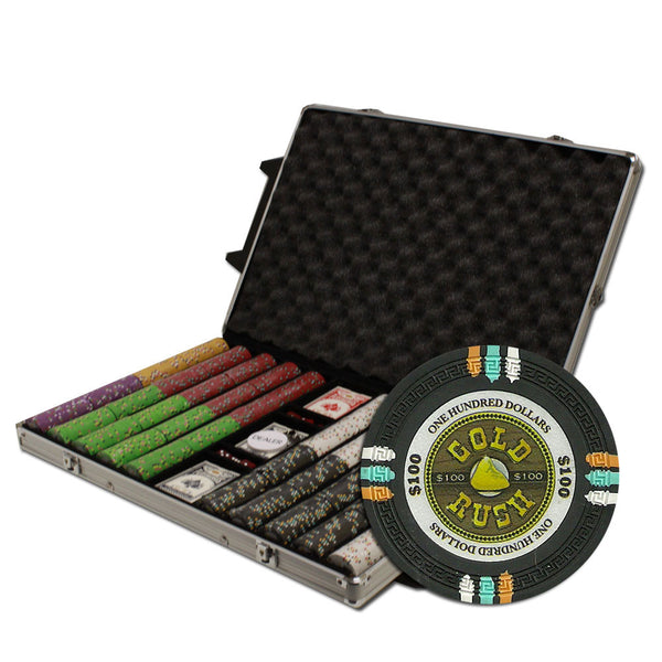 Gold Rush 13.5 Gram Clay Poker Chips in Rolling Aluminum Case - 1000 Ct.