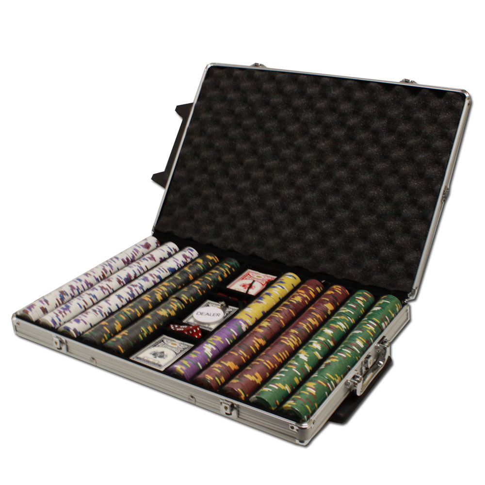 King&#039;s Casino 14 Gram Clay Poker Chips in Rolling Aluminum Case - 1000 Ct.