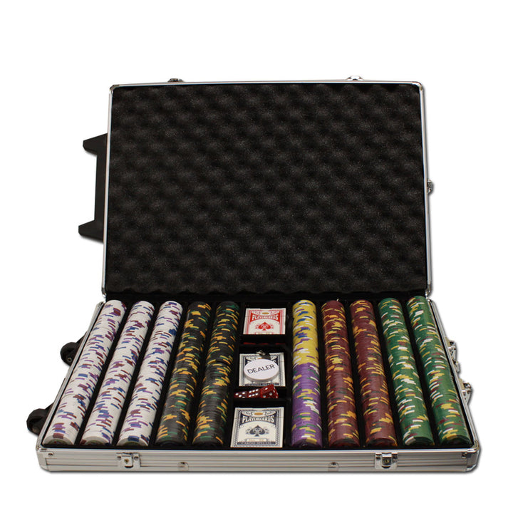 King&#039;s Casino 14 Gram Clay Poker Chips in Rolling Aluminum Case - 1000 Ct.