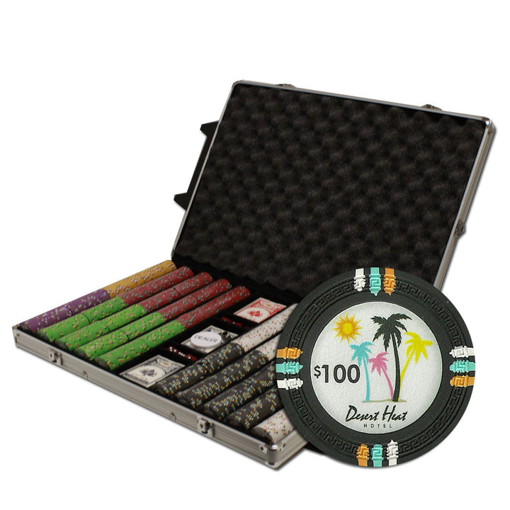 Desert Heat 13.5 Gram Clay Poker Chips in Rolling Aluminum Case - 1000 Ct.