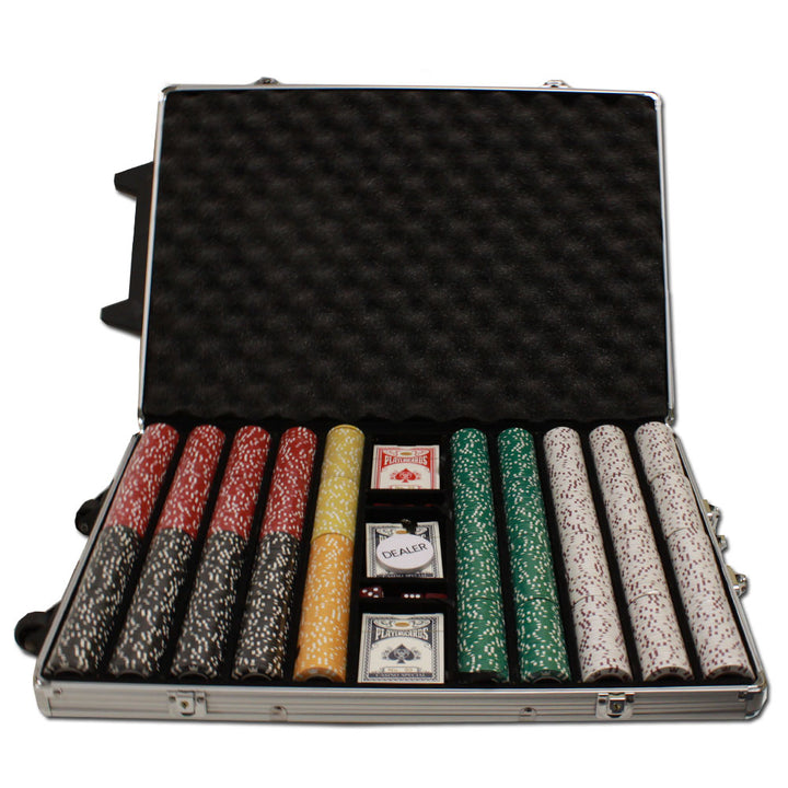 Coin Inlay 15 Gram Clay Poker Chips in Rolling Aluminum Case - 1000 Ct.