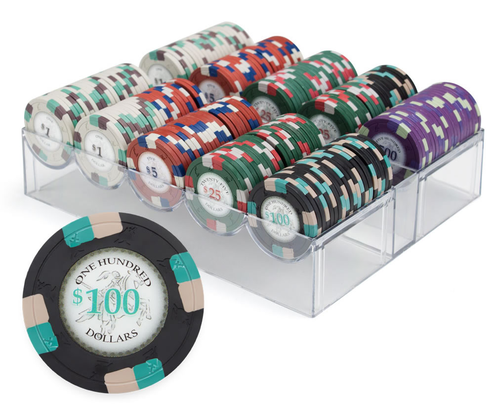 Poker Knights 13.5 Gram Clay Poker Chip Set in Acrylic Chip Case - 200 Ct.