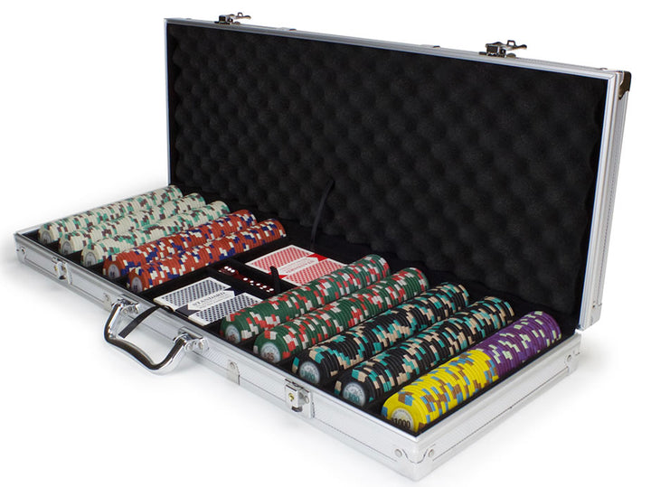 Poker Knights 13.5 Gram Clay Poker Chip Set in Aluminum Case - 500 Ct.