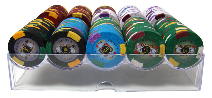King&#039;s Casino 14 Gram Clay Poker Chips in Acrylic Trays - 200 Ct.