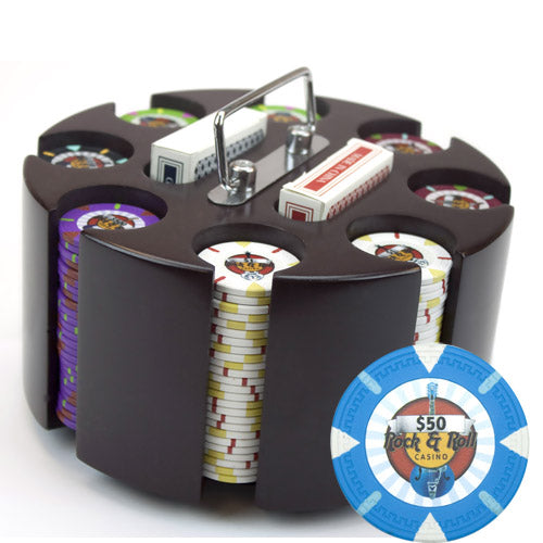 Rock & Roll 13.5 Gram Clay Poker Chips in Wood Carousel - 200 Ct.