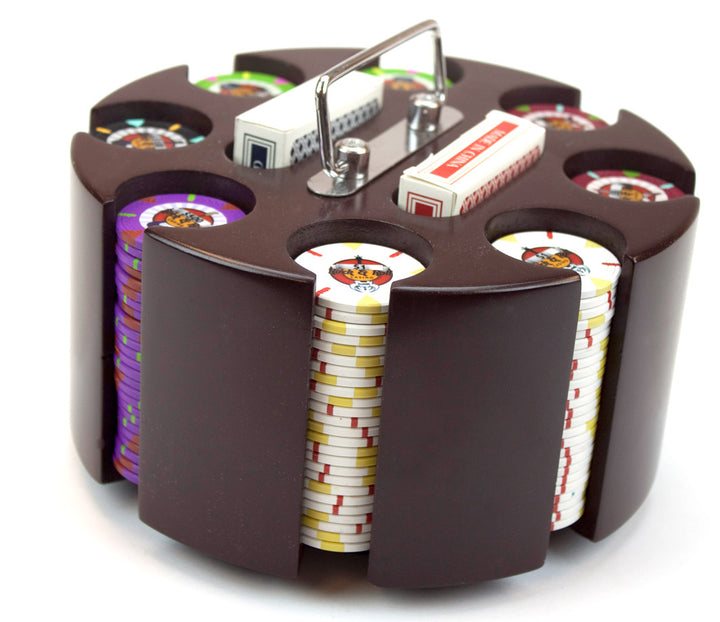 Rock &amp; Roll 13.5 Gram Clay Poker Chips in Wood Carousel - 200 Ct.