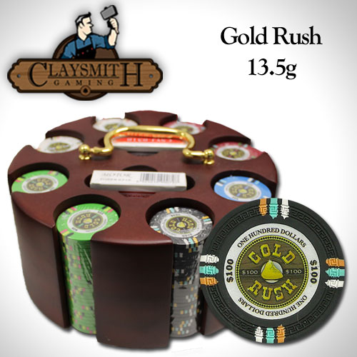 Gold Rush 13.5 Gram Clay Poker Chips in Wood Carousel - 200 Ct.