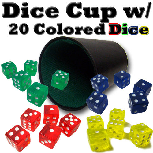 Plastic Dice Cup with 20 Colored Dice