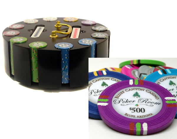 Bluff Canyon 13.5 Gram Clay Poker Chips in Wood Carousel - 300 Ct.