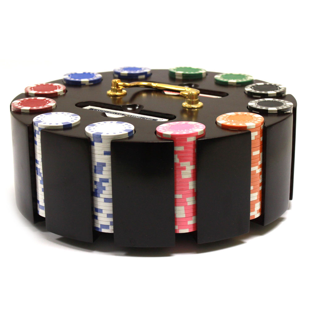 Diamond Suited 12.5 Gram ABS Poker Chips in Wood Carousel 300 Ct