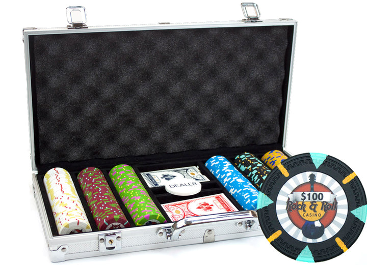 Rock &amp; Roll 13.5 Gram Clay Poker Chips in Standard Aluminum Case - 300 Ct.