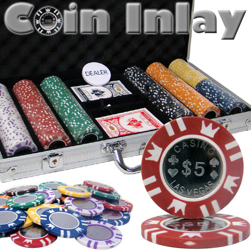 Coin Inlay 15 Gram Clay Poker Chips in Standard Aluminum Case - 300 Ct.