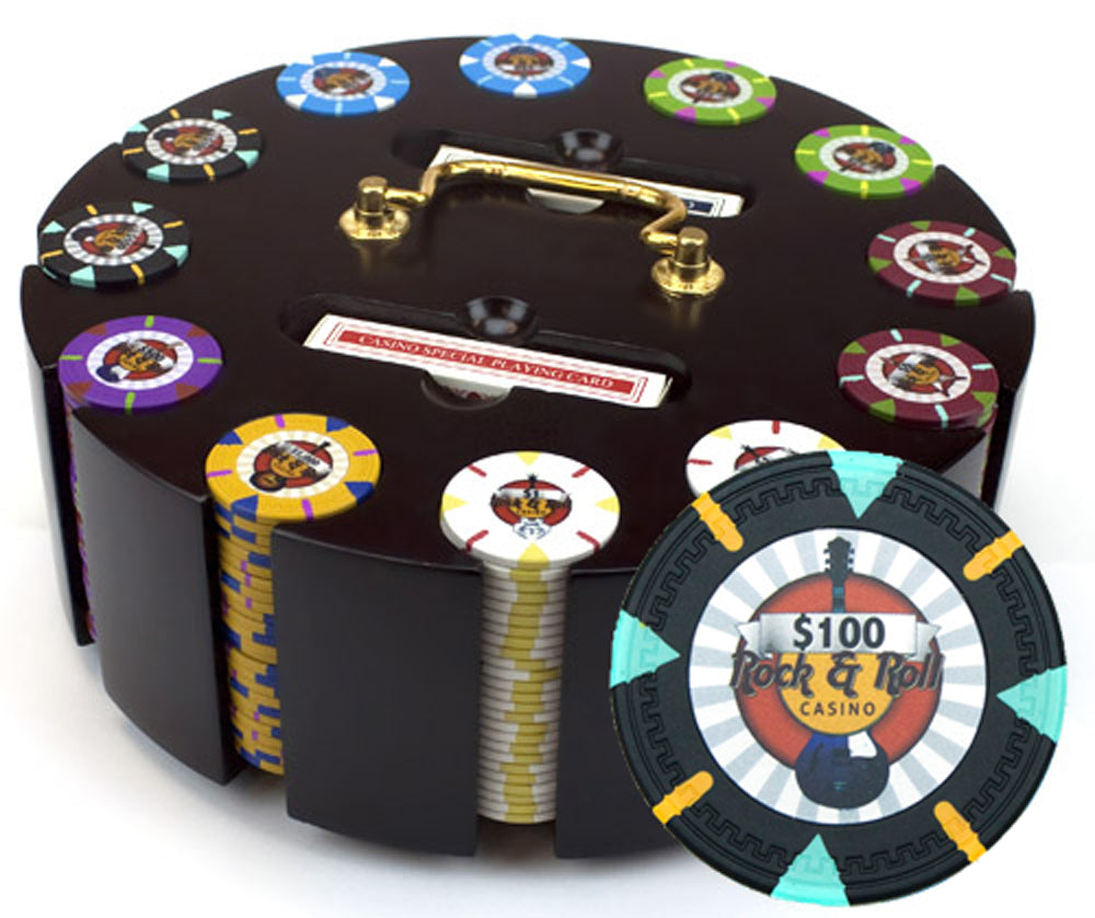 Rock &amp; Roll 13.5 Gram Clay Poker Chips in Wood Carousel - 300 Ct.