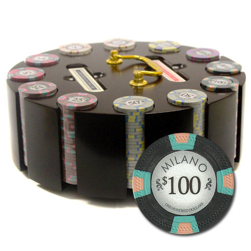 Milano 10 Gram Clay Poker Chips in Wood Carousel - 300 Ct.