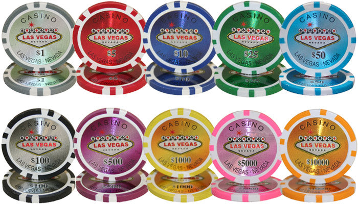 Las Vegas 14 Gram Clay Poker Chips in Wood Carousel - 300 Ct.