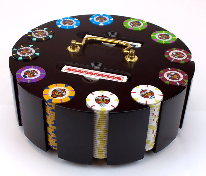 Rock &amp; Roll 13.5 Gram Clay Poker Chips in Wood Carousel - 300 Ct.