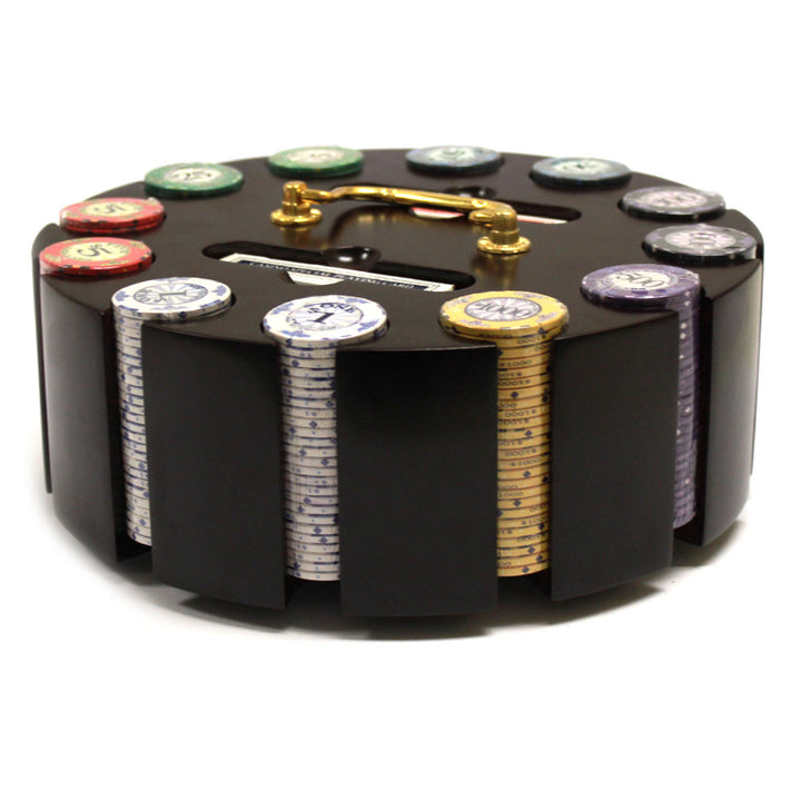 Scroll 10 Gram Ceramic Poker Chips in Wood Carousel - 300 Ct.