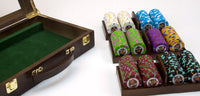 Rock &amp; Roll 13.5 Gram Clay Poker Chips in Wood Walnut Case - 300 Ct.