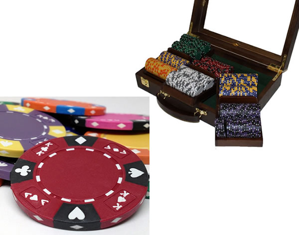 Ace King Suited 14 Gram Clay Poker Chips in Wood Walnut Case - 300 Ct.