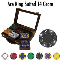 Ace King Suited 14 Gram Clay Poker Chips in Wood Walnut Case - 300 Ct.