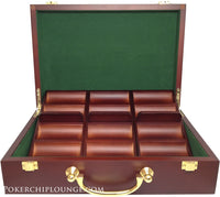 Interior View With Chip Trays 300 Capacity Custom Printed Mahigany Wood Poker Case