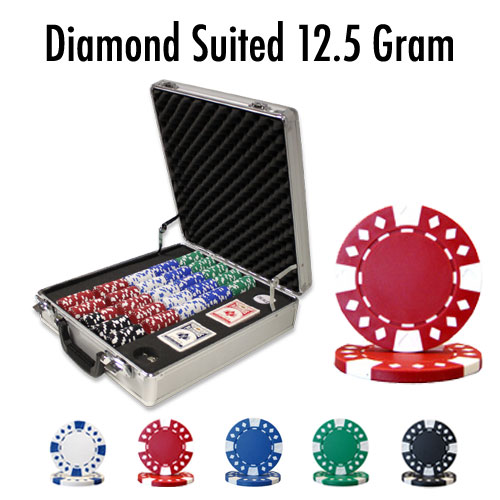 Diamond Suited 12.5 Gram ABS Poker Chips in Deluxe Aluminum Case - 500 Ct.