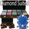 Diamond Suited 12.5 Gram ABS Poker Chips in Wood Walnut Case - 500 Ct.