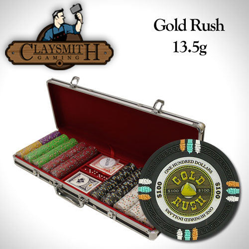 Gold Rush 13.5 Gram Clay Poker Chips in Black Aluminum Case - 500 Ct.
