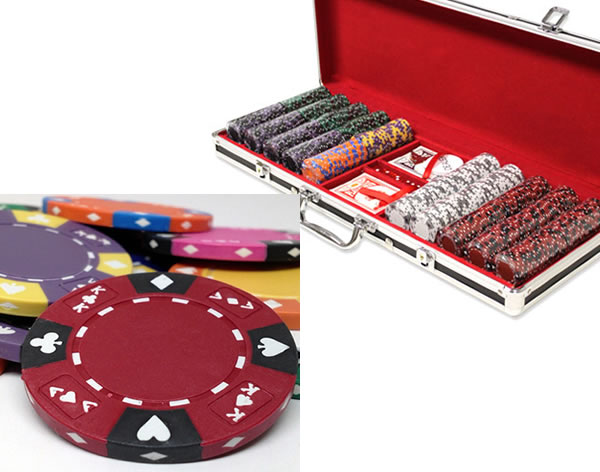 Ace King Suited 14 Gram Clay Poker Chips in Black Aluminum Case - 500 Ct.