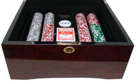 Las Vegas 14 Gram Clay Poker Chips in Wood Black Mahogany Case - 500 Ct.
