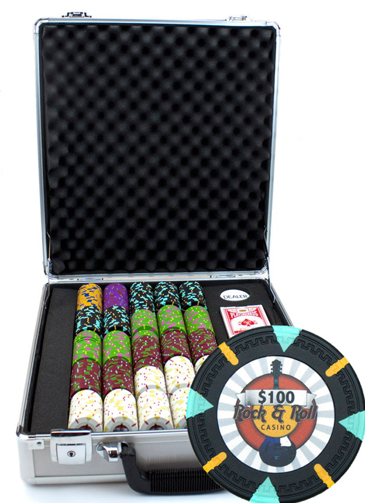 Rock &amp; Roll 13.5 Gram Clay Poker Chips in Deluxe Aluminum Case - 500 Ct.