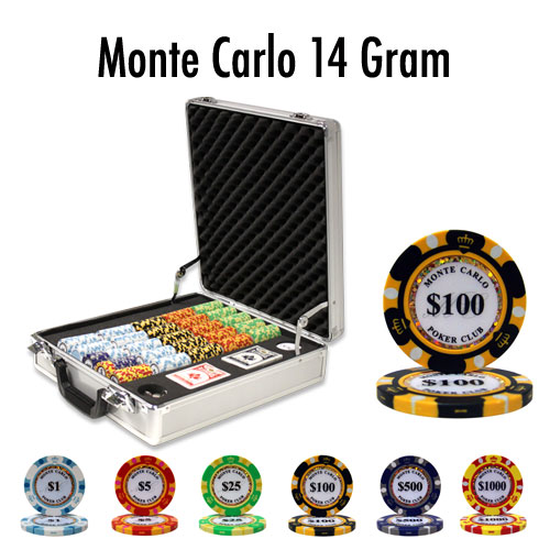 Monte Carlo 14 Gram Clay Poker Chips in Deluxe Aluminum Case - 500 Ct.