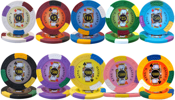 King's Casino 14 Gram Clay Poker Chips in Deluxe Aluminum Case - 500 Ct.