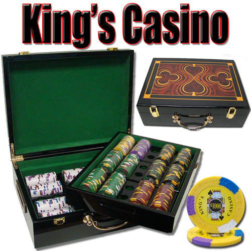 King's Casino 14 Gram Clay Poker Chips in Wood Hi Gloss Case - 500 Ct.