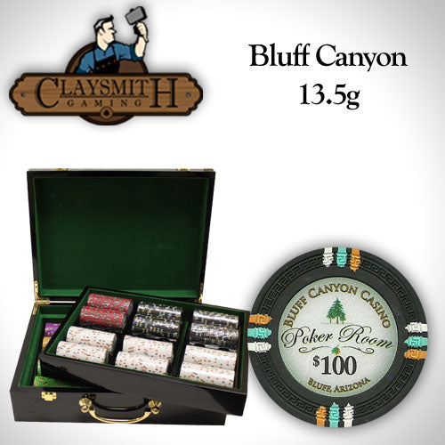 Bluff Canyon 13.5 Gram Clay Poker Chips in Wood Hi Gloss Case - 500 Ct.