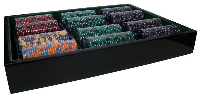 Ace King Suited 14 Gram Clay Poker Chips in Wood Hi Gloss Case - 500 Ct.