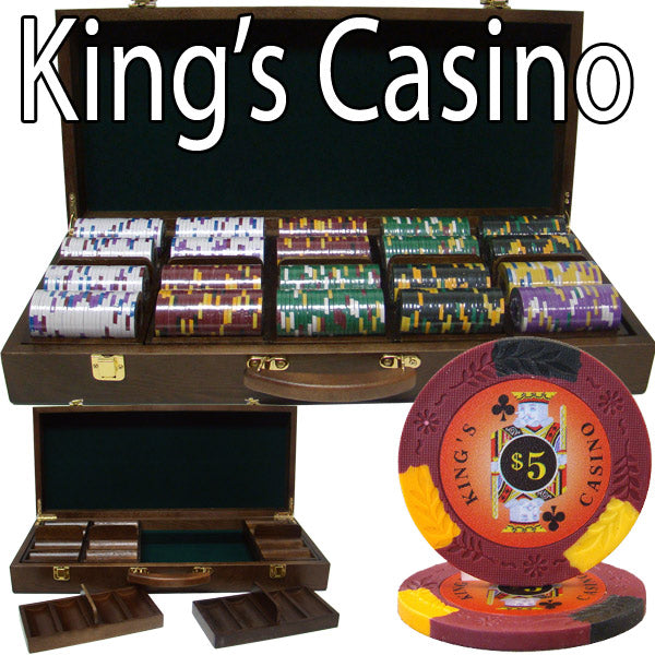 King's Casino 14 Gram Clay Poker Chips in Wood Walnut Case - 500 Ct.