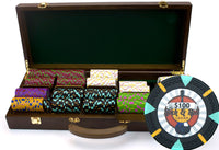 Rock &amp; Roll 13.5 Gram Clay Poker Chips in Wood Walnut Case - 500 Ct.