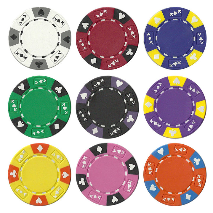 Ace King Suited 14 Gram Clay Poker Chips in Wood Walnut Case - 500 Ct.