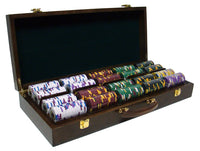 King's Casino 14 Gram Clay Poker Chips in Wood Walnut Case - 500 Ct.