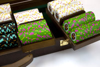 Rock &amp; Roll 13.5 Gram Clay Poker Chips in Wood Walnut Case - 500 Ct.