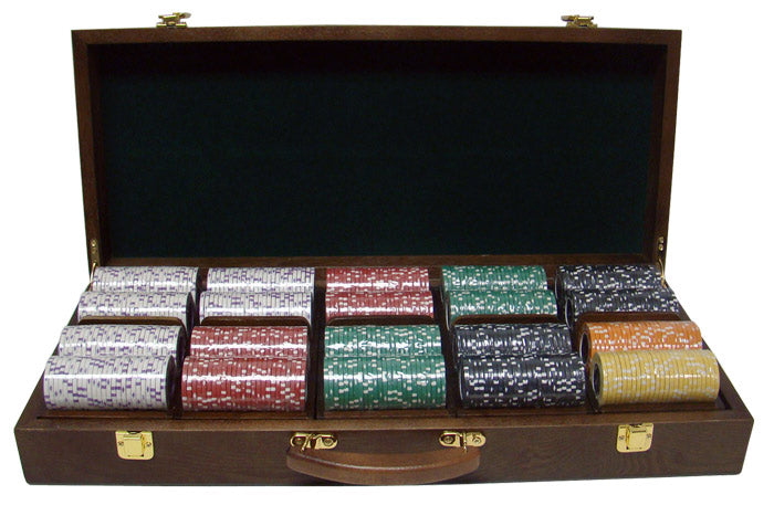 Coin Inlay 15 Gram Clay Poker Chips in Wood Walnut Case - 500 Ct.