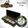 Desert Heat 13.5 Gram Clay Poker Chips in Wood Walnut Case - 500 Ct.