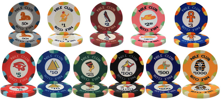 Nile Club 10 Gram Ceramic Poker Chips in Acrylic Carrier - 600 Ct.