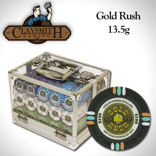 Gold Rush 13.5 Gram Clay Poker Chips in Acrylic Carrier - 600 Ct.