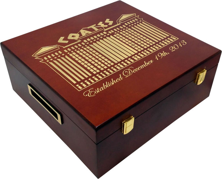 Custom Engraved Mahogany Wood Poker Chip Case - 750 Chip Capacity
