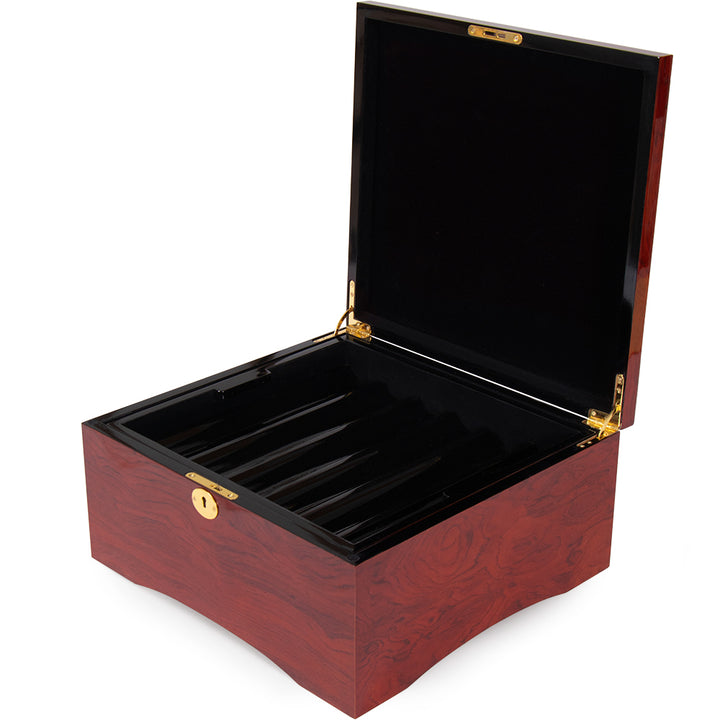 750 Capacity Glossy Wooden Mahogany Poker Chip Case - Open 2