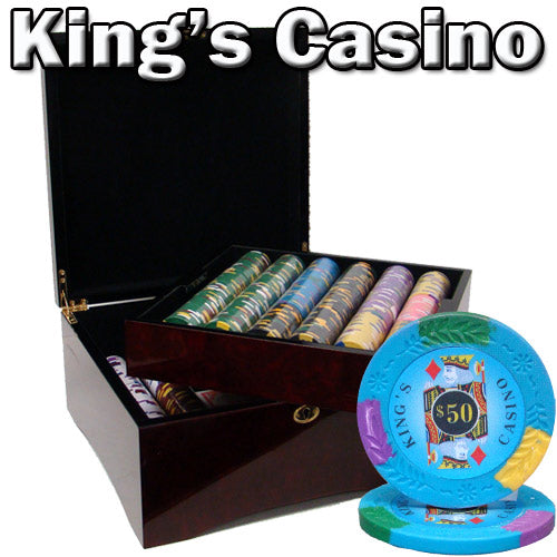 King's Casino 14 Gram Clay Poker Chips in Wood Mahogany Case - 750 Ct.