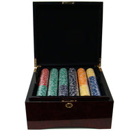Coin Inlay 15 Gram Clay Poker Chips in Wood Mahogany Case - 750 Ct.